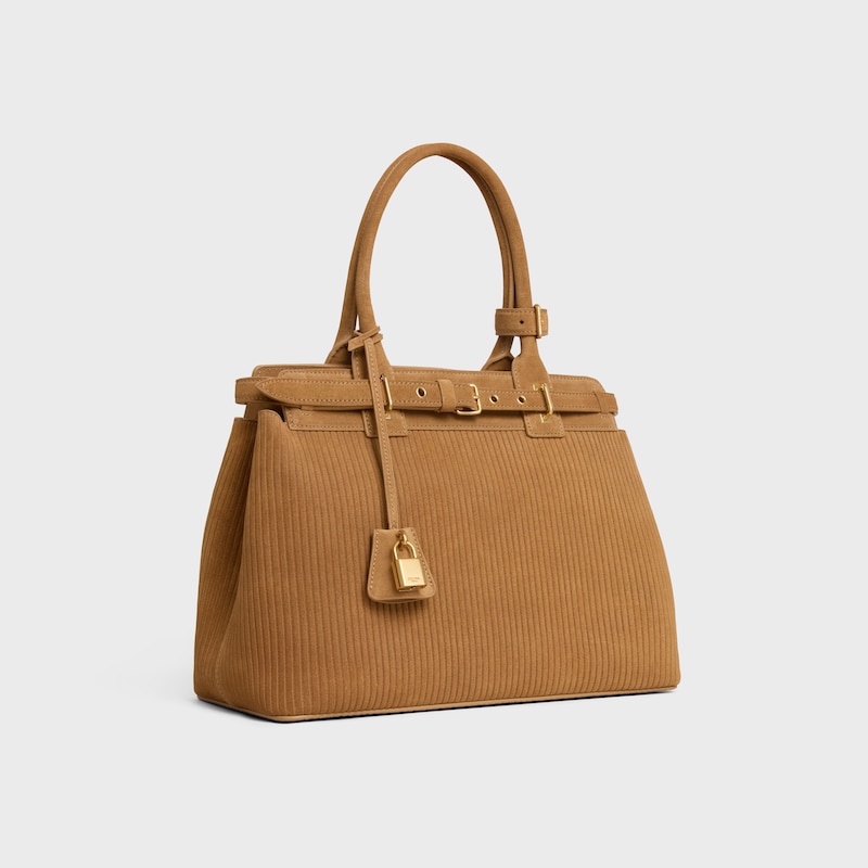 CELINE CONTI BAG in STRIPED SUEDE CALFSKIN - TOBACCO - TOP-HANDLE BAGS - 1 | CELINE