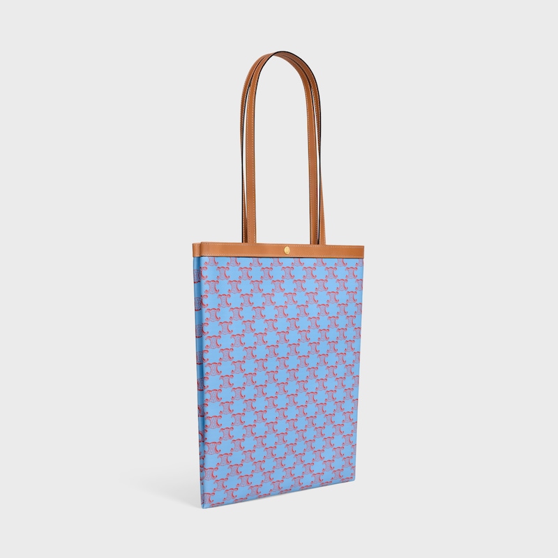 MEDIUM FLAT SHOPPER IN Triomphe Canvas - DENIM BLUE / RED - HOBO AND TOTE BAGS - 1 | CELINE