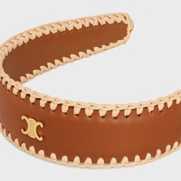 Celine Raffia Headband in Calfskin, Viscose and Brass with Gold Finish - Tan / Natural / Gold - NEW - 1 | CELINE
