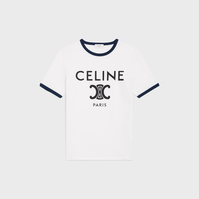 T-Shirt mit Celine Paris Aufn&auml;her aus Baumwolljersey - Wollwei&szlig; / Marineblau / Schwarz -  - 1 | CELINE