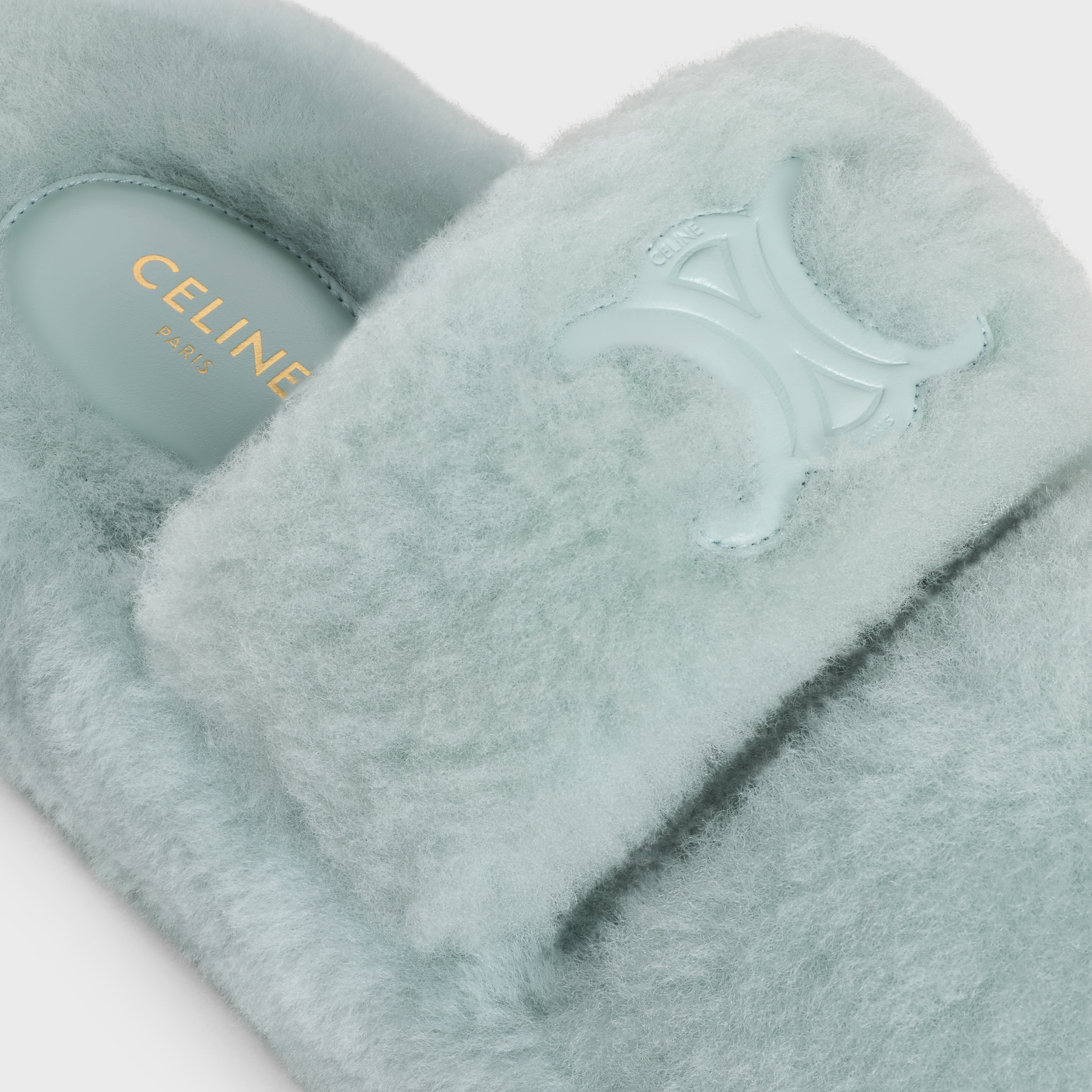 CELINE SLIDES TRIOMPHE IN SHEARLING - LIGHT BLUE | CELINE