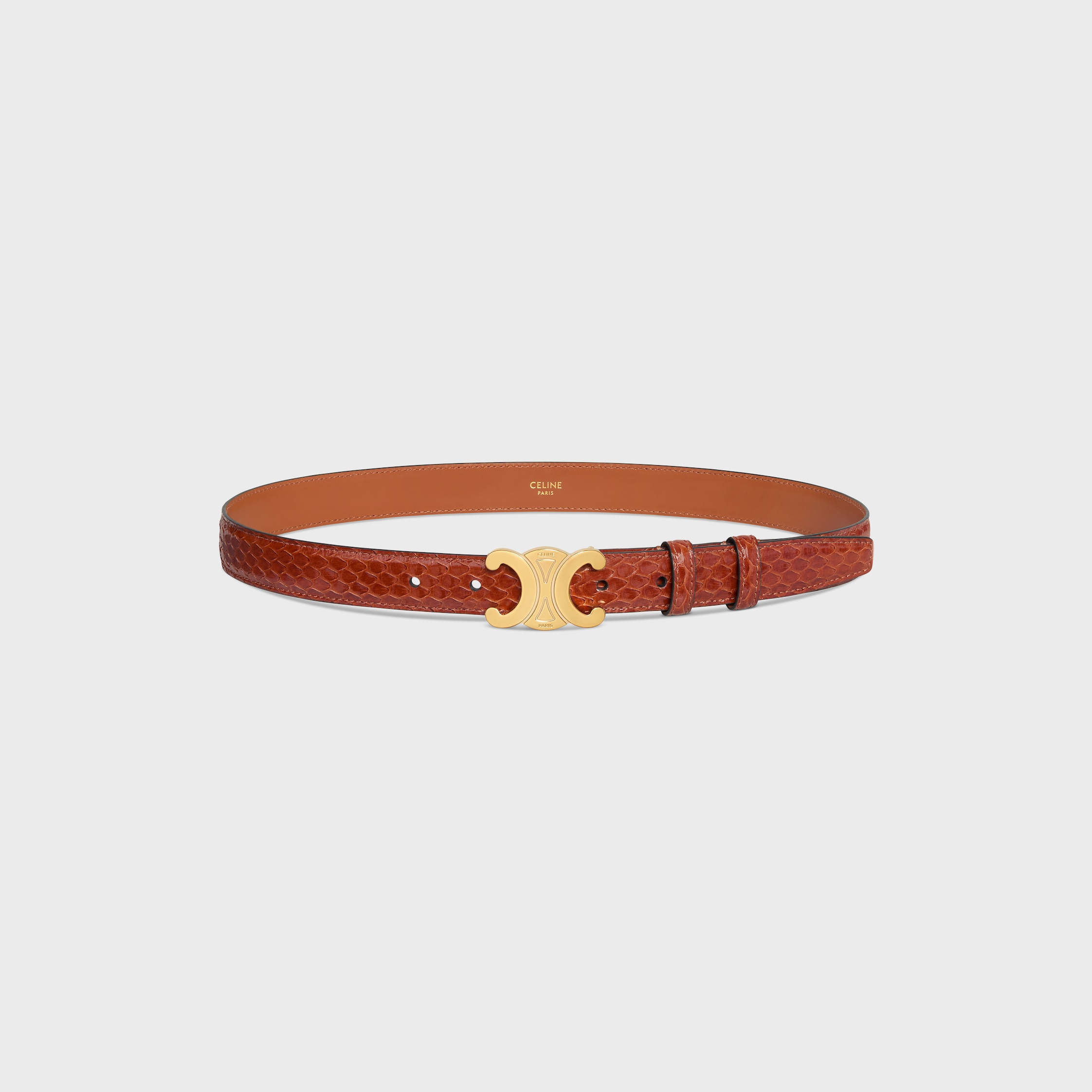 【人気/関税/送料込み】 (W) Celine Medium Triomphe Belt in Py Medium 25MM Triomphe Belt in PYTHON - TAN | CELINE