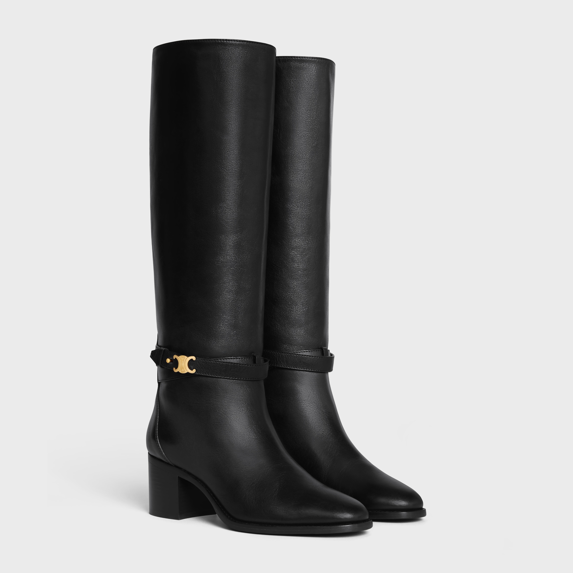 CELINE GARANCE TRIOMPHE STRAP HIGH BOOT IN CALFSKIN - BLACK