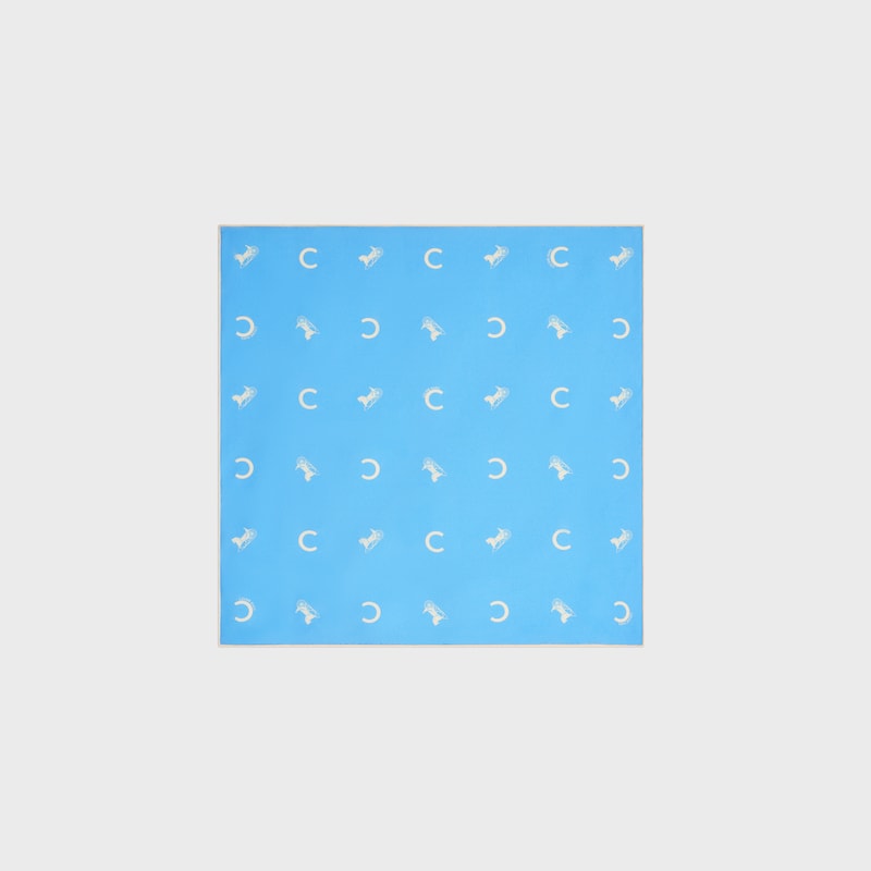 桑蠶絲斜紋布方巾 - 嬰兒藍/奶白色 -  - 1 | CELINE