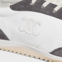 CELINE RACER LOW LACE-UP SNEAKER WITH TRIOMPHE IN NYLON, SUEDE CALFSKIN AND CALFSKIN - GREY/ BURGUNDY -  - 1 | CELINE