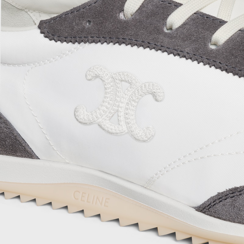 SNEAKER BAIXO COM CADARÇO CELINE RACER COM TRIOMPHE EM NYLON, COURO DE BEZERRO EM CAMURÇA E COURO DE BEZERRO - CINZA/BORGONHA - - 1 | CELINE