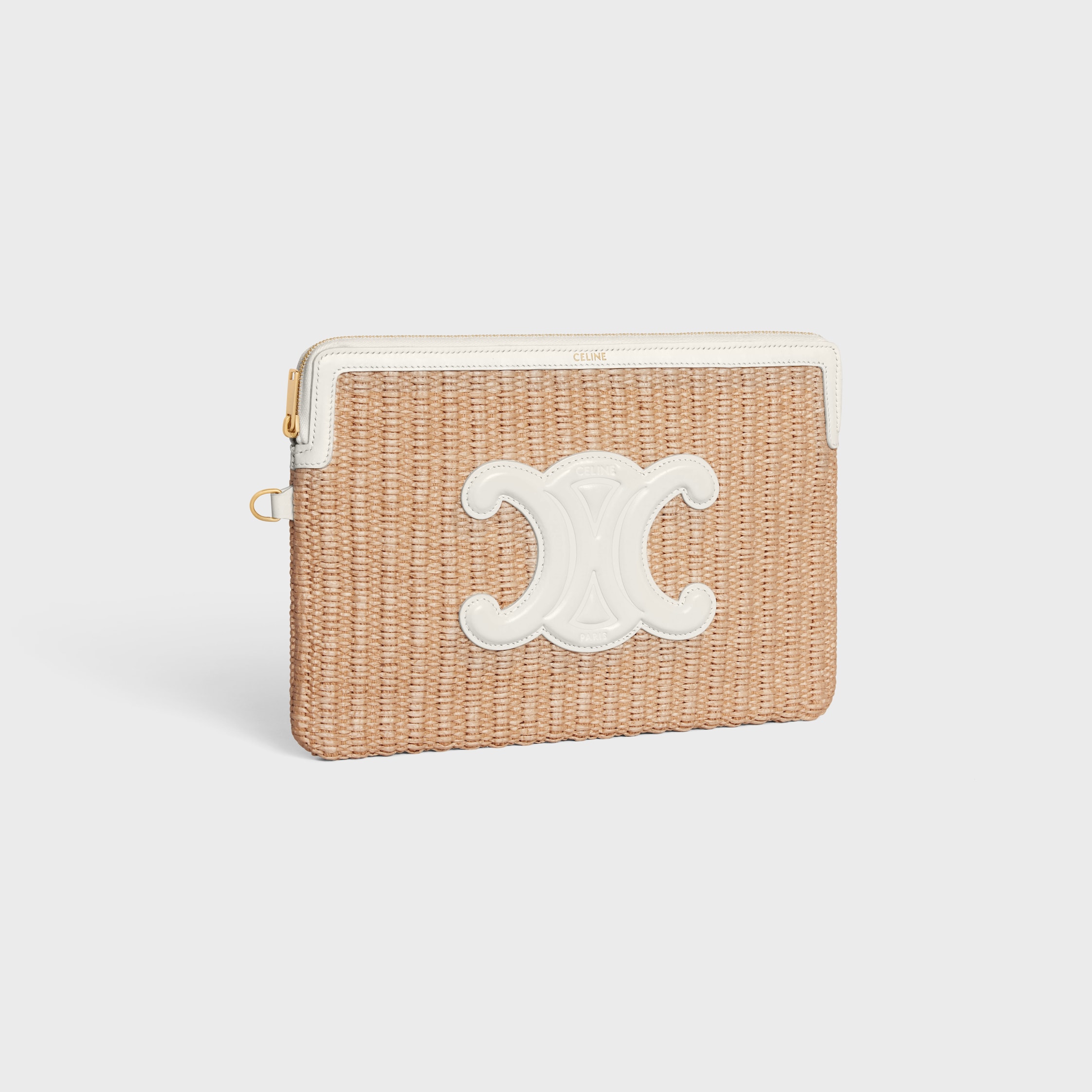 【CELINE】SMALL POUCH SMALL POUCH WITH STRAP CUIR TRIOMPHE IN RAFFIA EFFECT