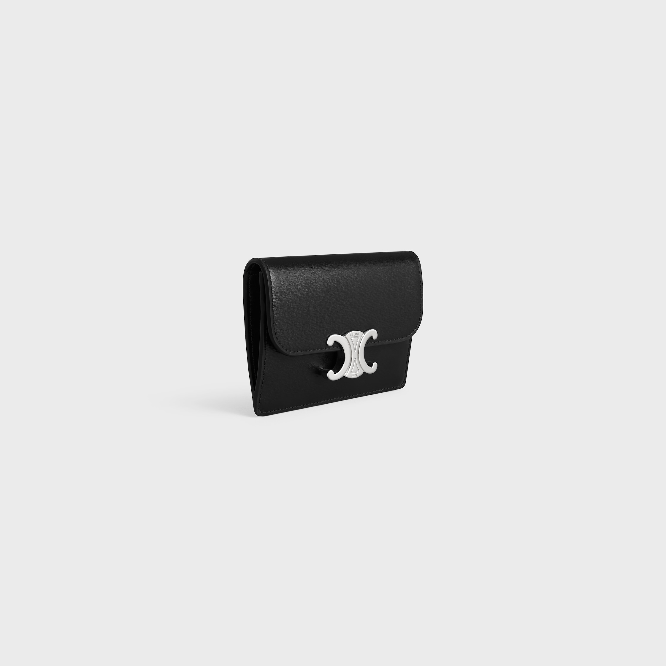 CELINE セリーヌ 財布 トリオンフフラップ付きカードホルダー 黒 トリオンフフラップ付きカードホルダー / シャイニーカーフ
