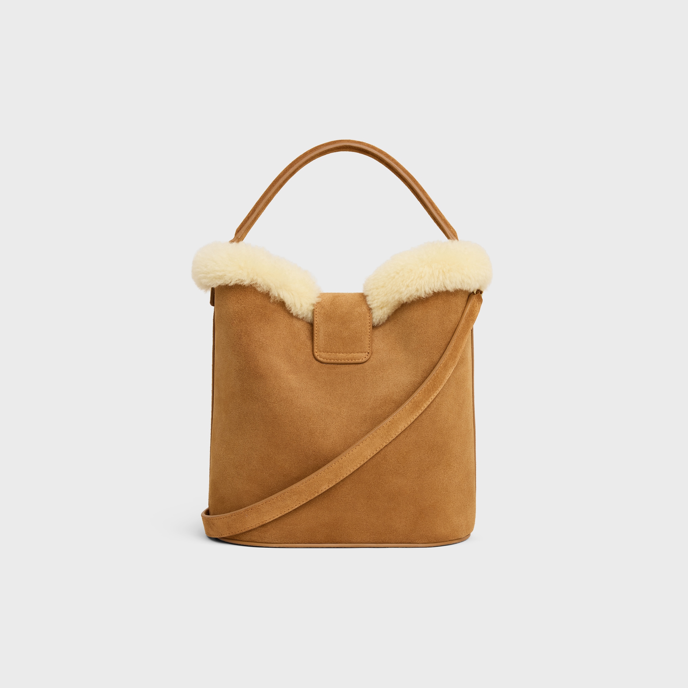 MEDIUM LOUISE BAG in SUEDE CALFSKIN AND SHEARLING - TOBACCO
