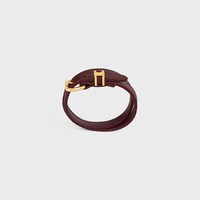 Les Cuirs Celine Double Bracelet in Calfskin, Lizard and Brass with Gold Finish - Gold / Dark Burgundy -  - 1 | CELINE