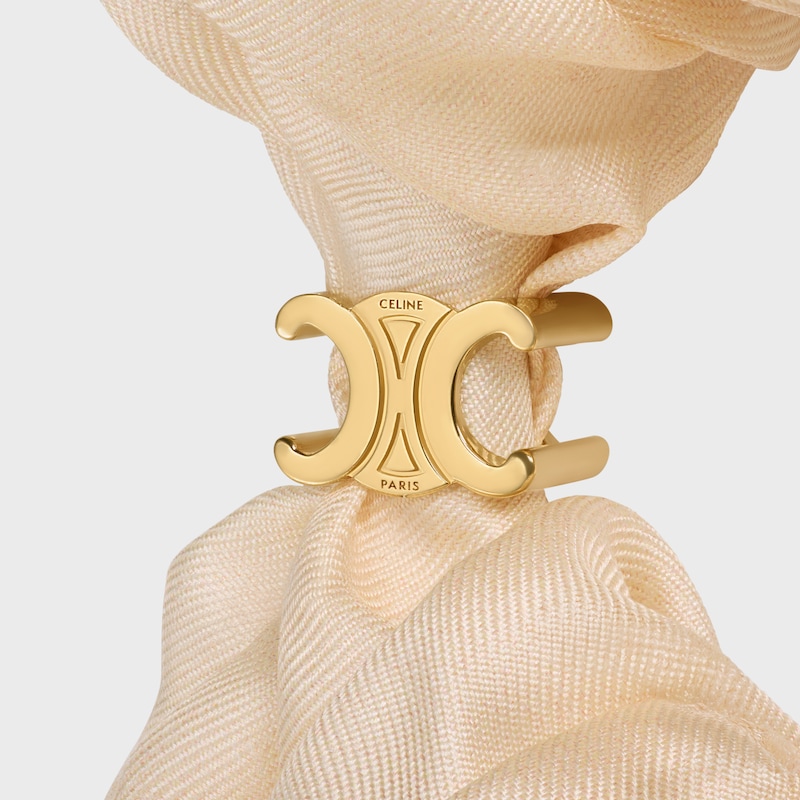 Celine C Sulky Scrunchy in silk and Brass with Gold Finish - GOLD / WHITE - HAIR ACCESSORIES - 1 | CELINE
