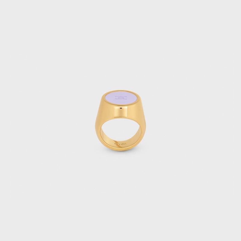 Triomphe Signet Ring in Varnish and Brass with Gold Finish - LILAC / GOLD -  - 1 | CELINE