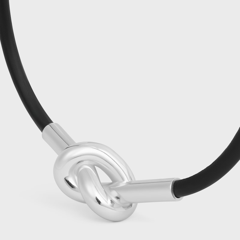 Bracelet Knot en Cuir de Veau et Laiton Rhodi&eacute; - Noir / Argent -  - 1 | CELINE