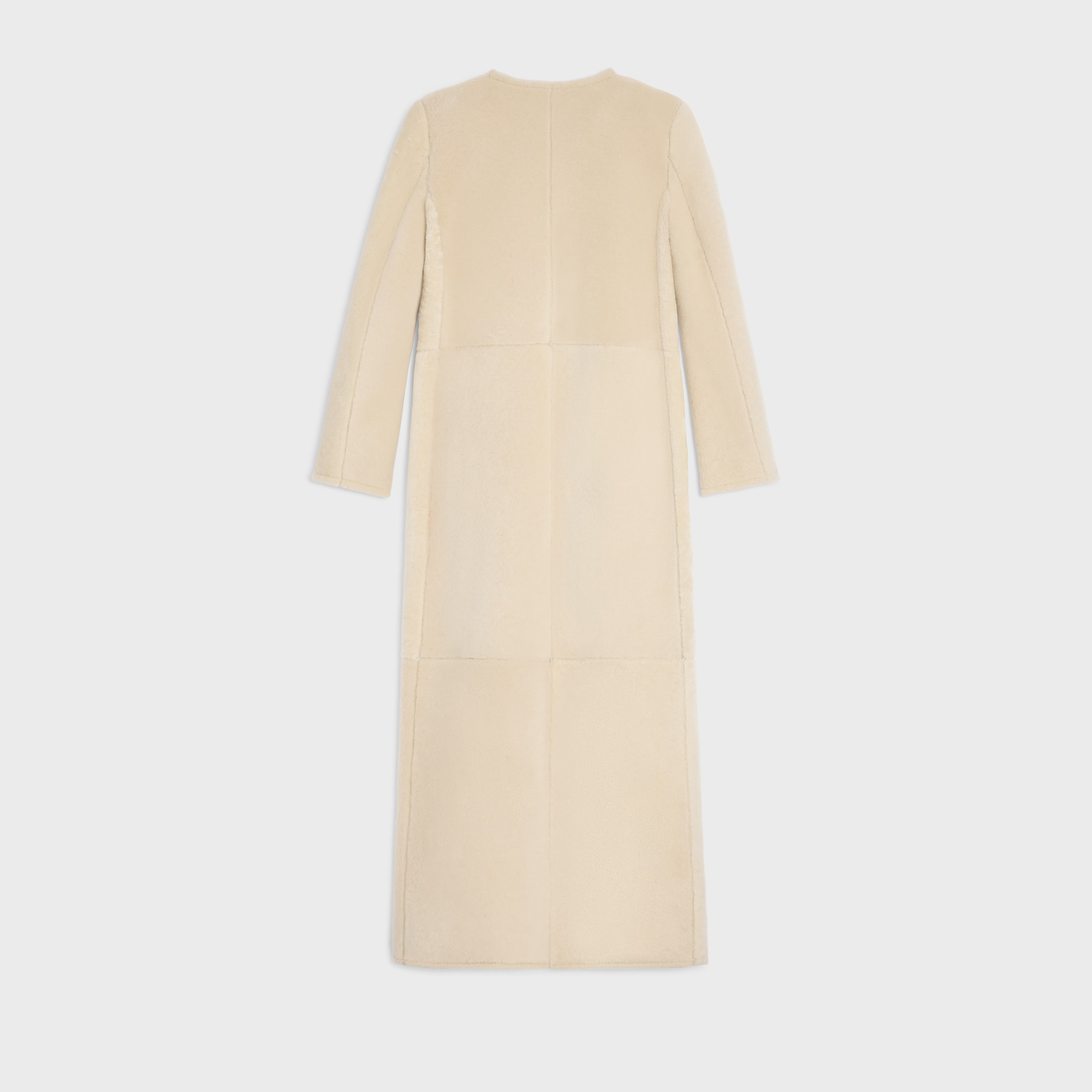 LONG COAT IN LAMBSKIN SHEARLING - CREAM / BLACK | CELINE