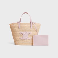 TEEN SUPPLE CELINE CLASSIC PANIER in Raffia and calfskin - PASTEL PINK - SUMMER SELECTION - 1 | CELINE