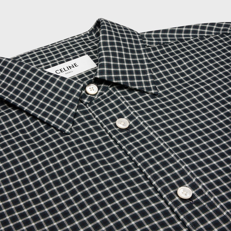 loose shirt in checked cotton - NAVY/CRAIE/VERT -  - 1 | CELINE