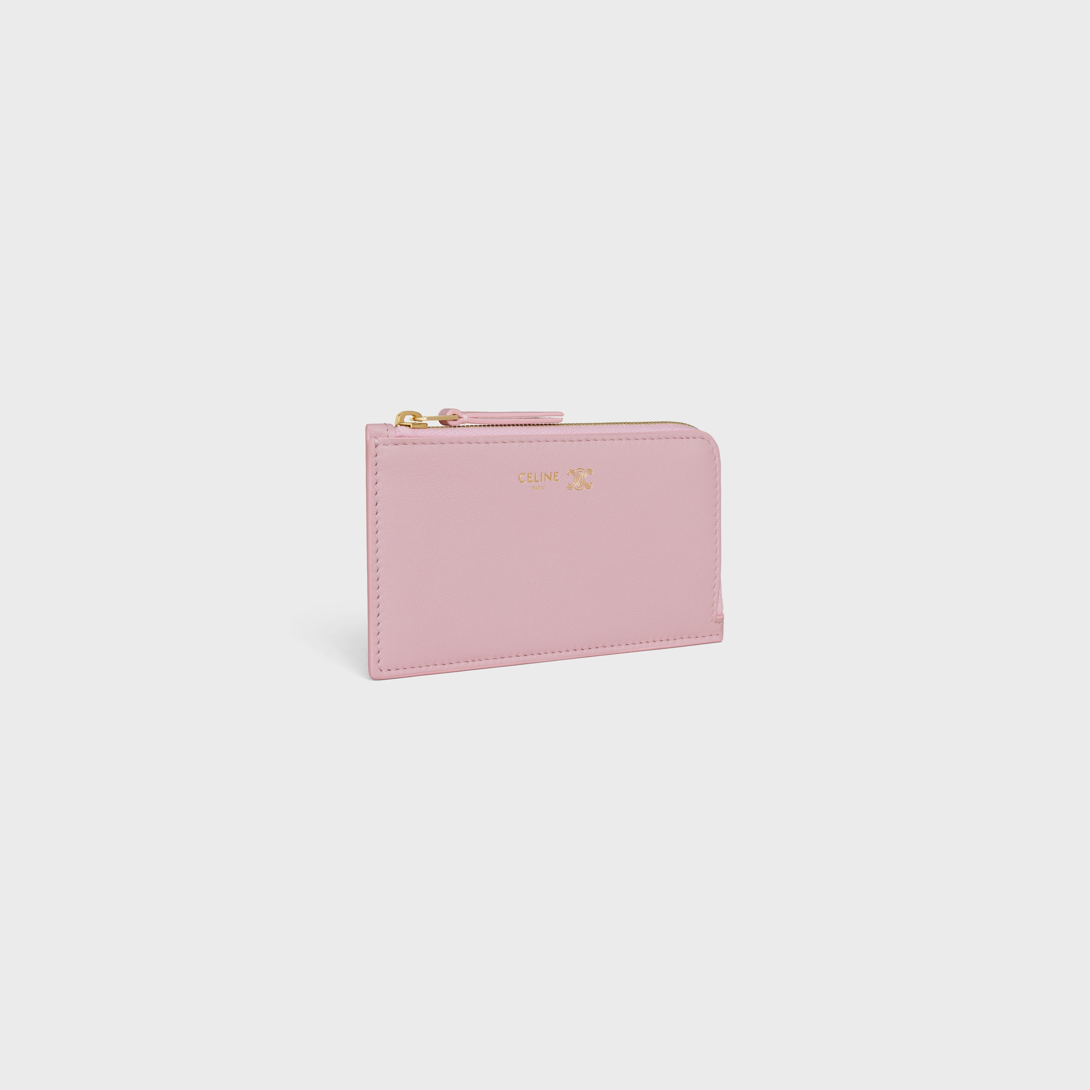 LONG ZIPPED CARD HOLDER IN SUPPLE GRAINED CALFSKIN - DIRTY PINK