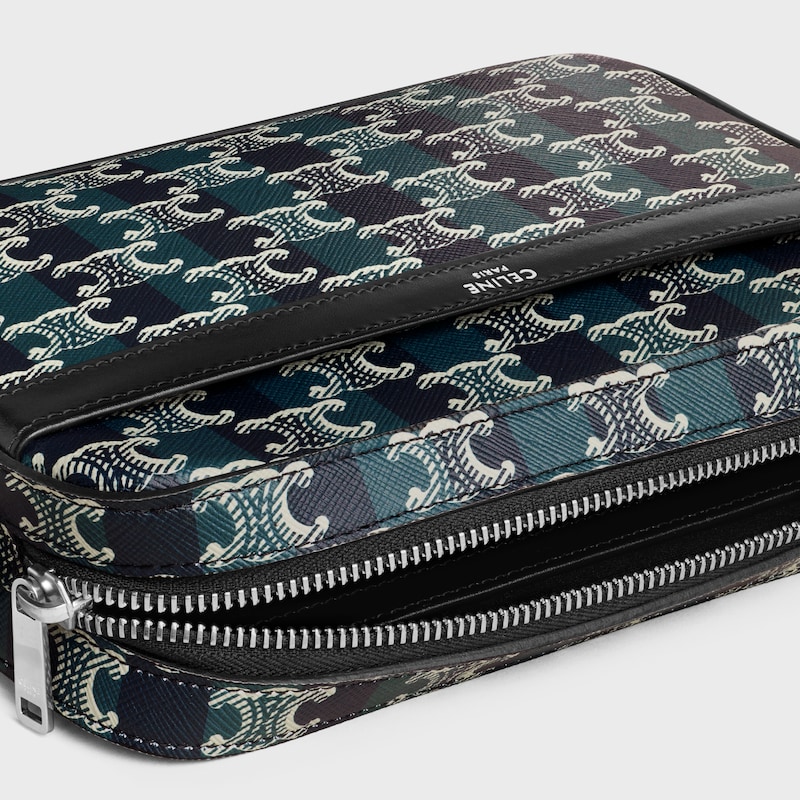 BOLSO MESSENGER PEQUE&Ntilde;O DE LONA TRIOMPHE A RAYAS Y PIEL DE BECERRO - NEGRO/AZUL MARINO - BOLSOS EN BANDOLERA - 1 | CELINE