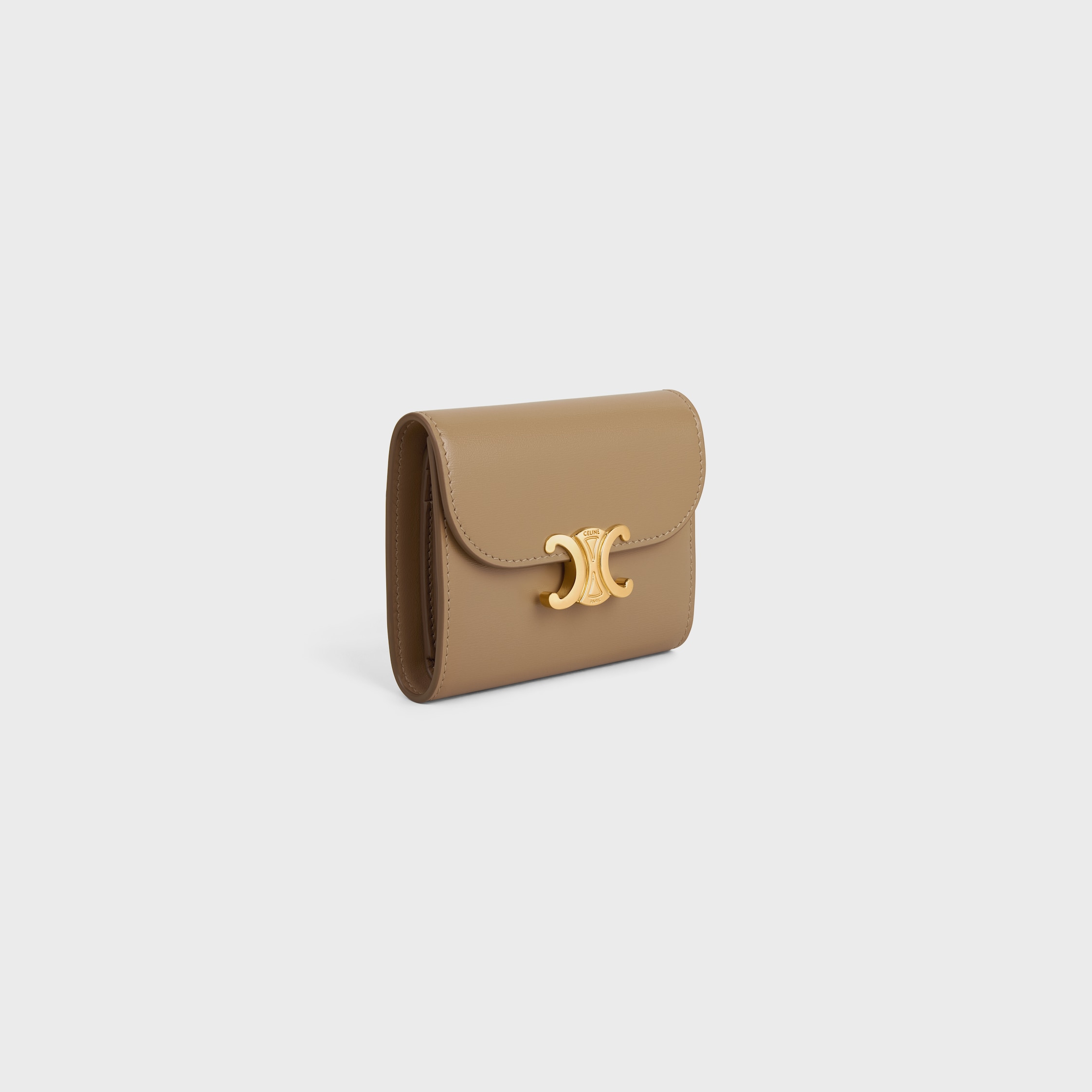 Small Flap Wallet TRIOMPHE IN Shiny calfskin - Smoked Brown