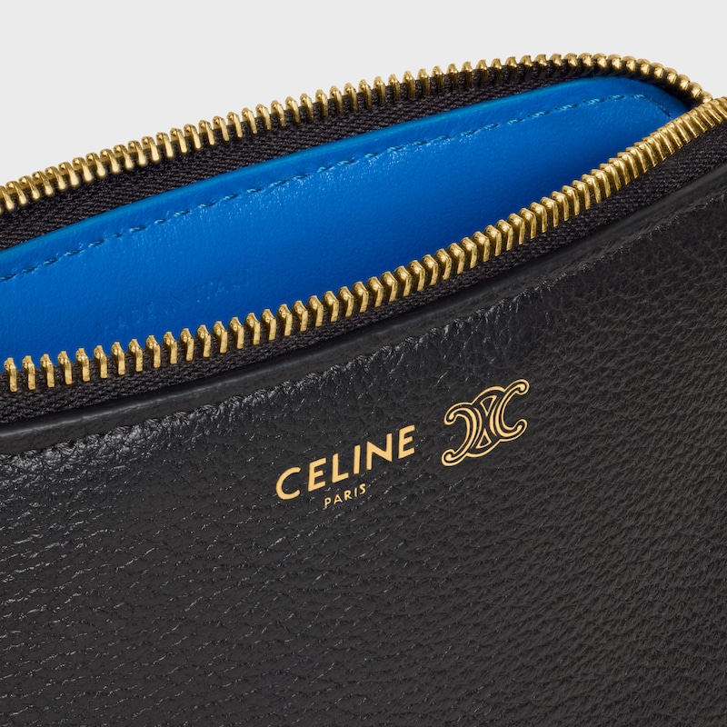 COIN PURSE TRIOMPHE STAMP IN SUPPLE GRAINED CALFSKIN - BLACK / ULTRA BLUE - LUCKY DAY SELECTION - 1 | CELINE