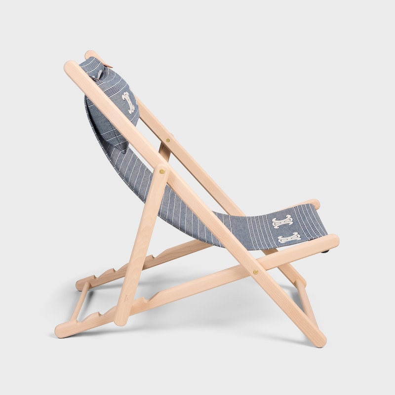 DECK CHAIR IN WOOD AND JACQUARD TEXTILE - BLUE / BEIGE - HOME - 1 | CELINE